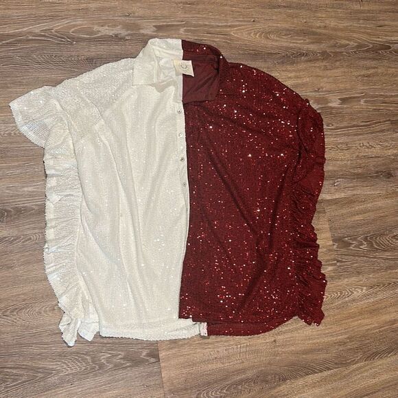 Fantastic Fawn sequin color block tunic mini dress S overaized - Picture 1 of 7